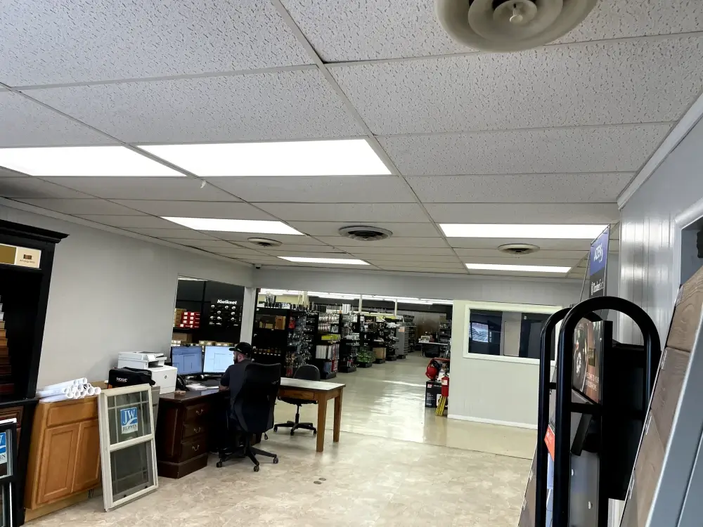Finished commercial office interior built by NTEX Construction in Kenedy, TX