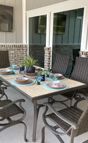 Outdoor dining table set up.