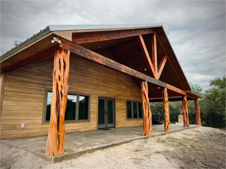 House with wooden pillars.